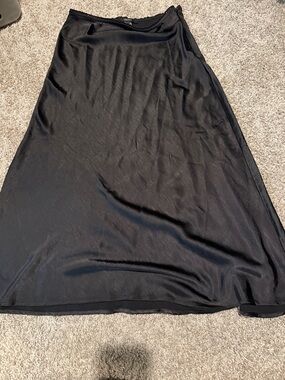 Forever 21 Black A-Line Satin Midi Skirt